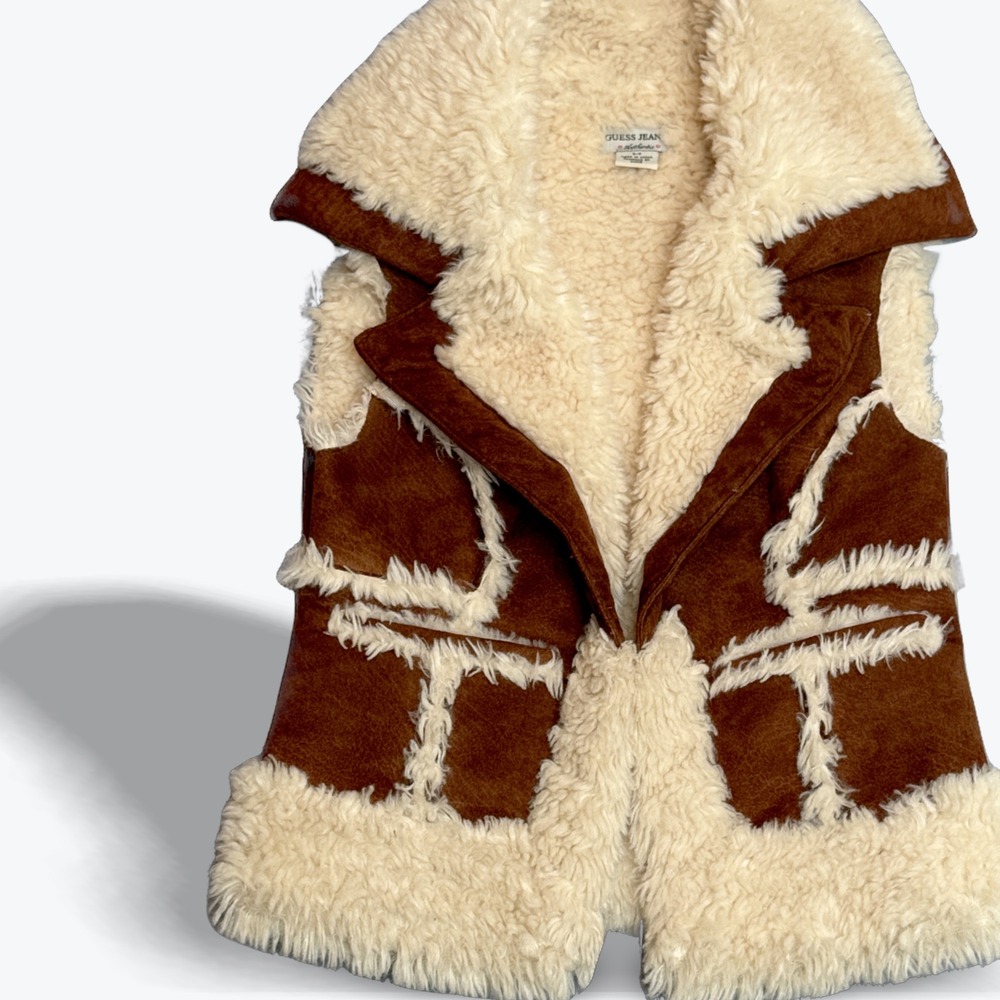 Vintage Guess Vest Womens Faux Fur Y2K Guess‎ Jeans Authentic Western Small